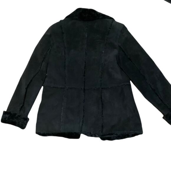 Giacca Black Vintage Suede Fur Coat Size Medium - Picture 6 of 8